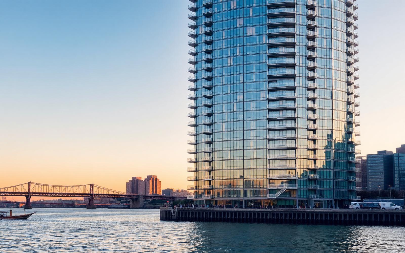 Waterfront high-rise apartment with floor-to-ceiling glass